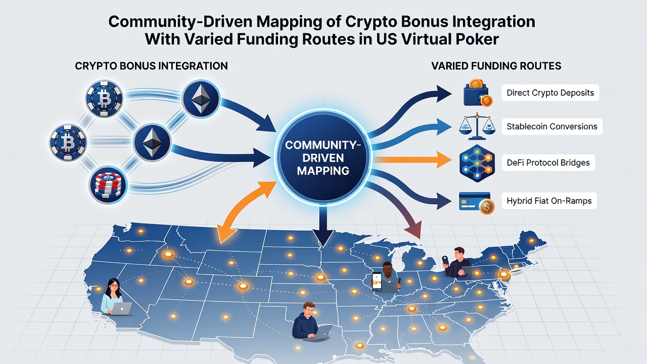 Detailed flowchart of crypto and fiat funding routes used in virtual poker rooms