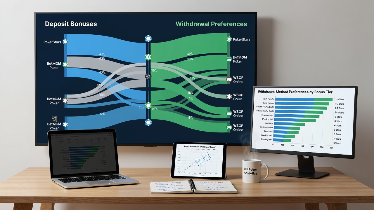 Data visualization of withdrawal speed comparisons tied to deposit bonus usage on American poker sites
