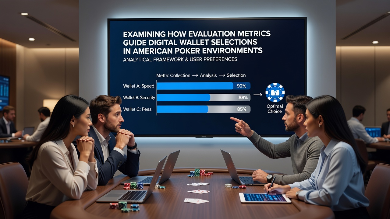 Analytics dashboard showing evaluation metrics for various digital wallets used in poker transactions