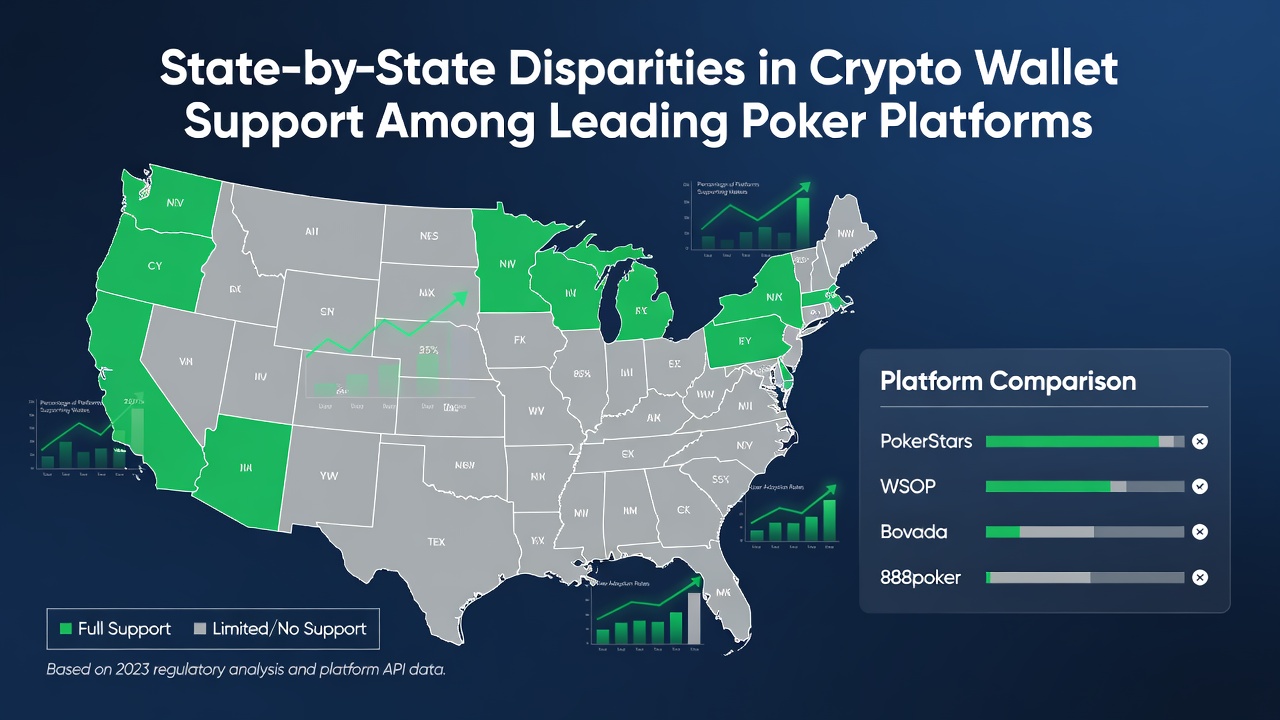 Comparison chart of crypto wallet features available on different poker sites by state